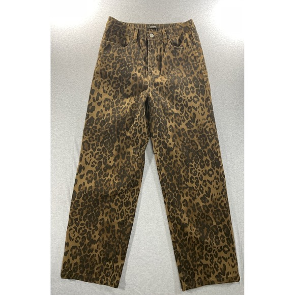 Onesole Denim - Oneso Leopard Print Wide Leg Jeans Women's Size 29 Brown High Rise Stretch Denim